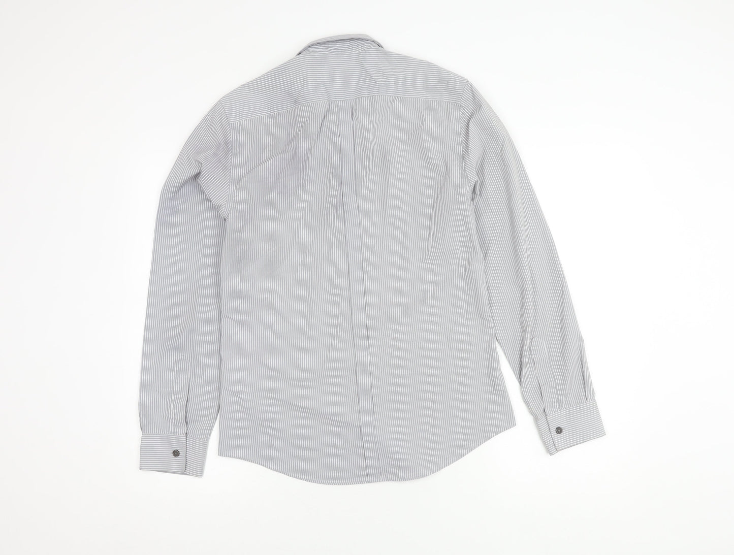 River Island Men's Grey Striped Button-Up Shirt S