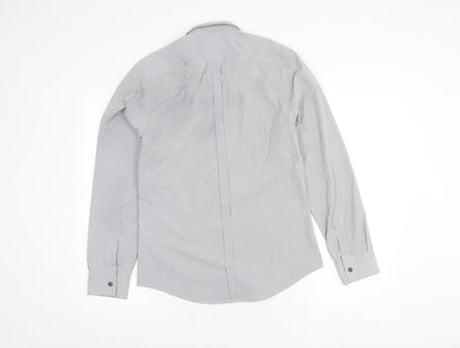 River Island Men's Grey Striped Button-Up Shirt S