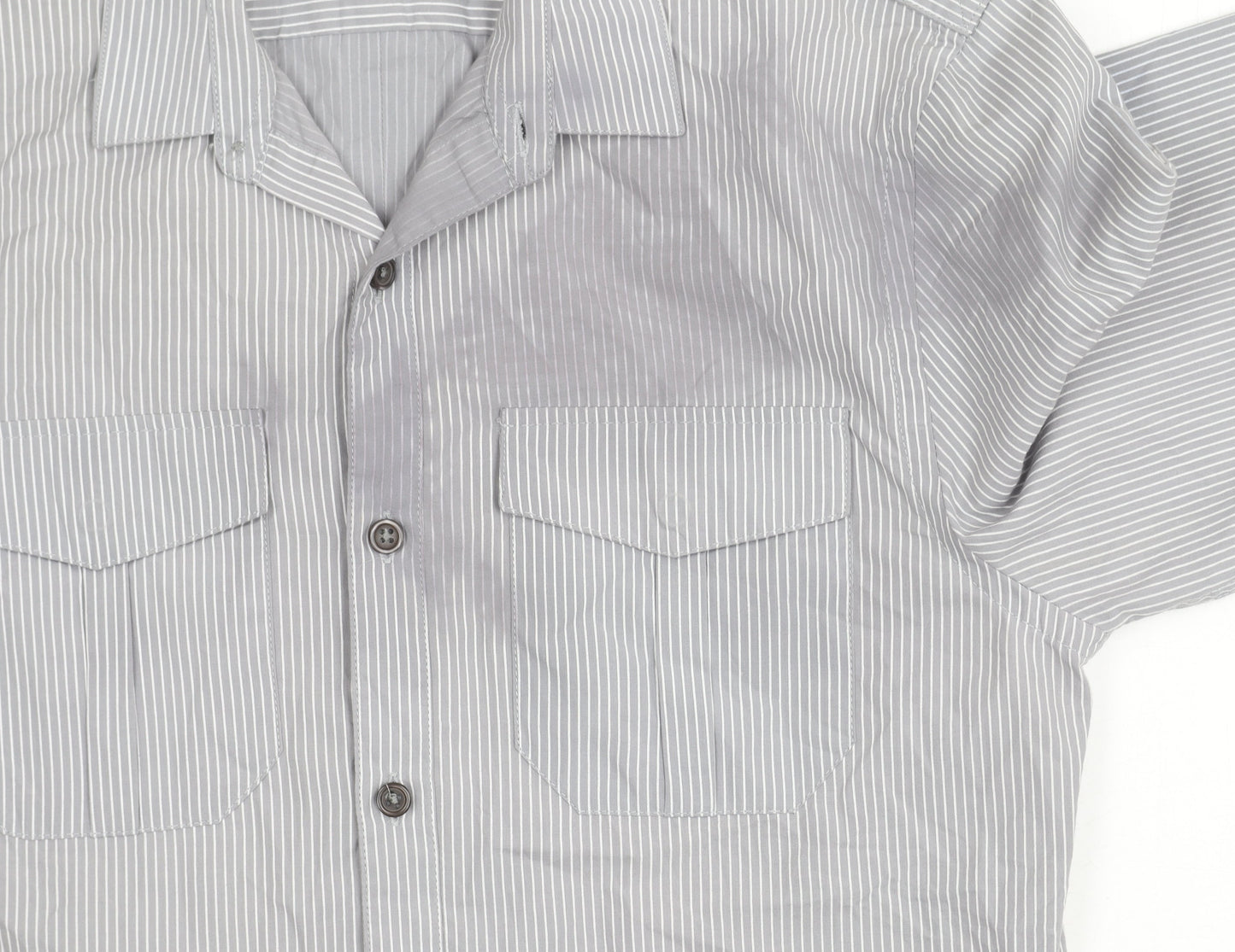River Island Men's Grey Striped Button-Up Shirt S
