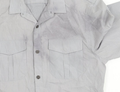 River Island Men's Grey Striped Button-Up Shirt S