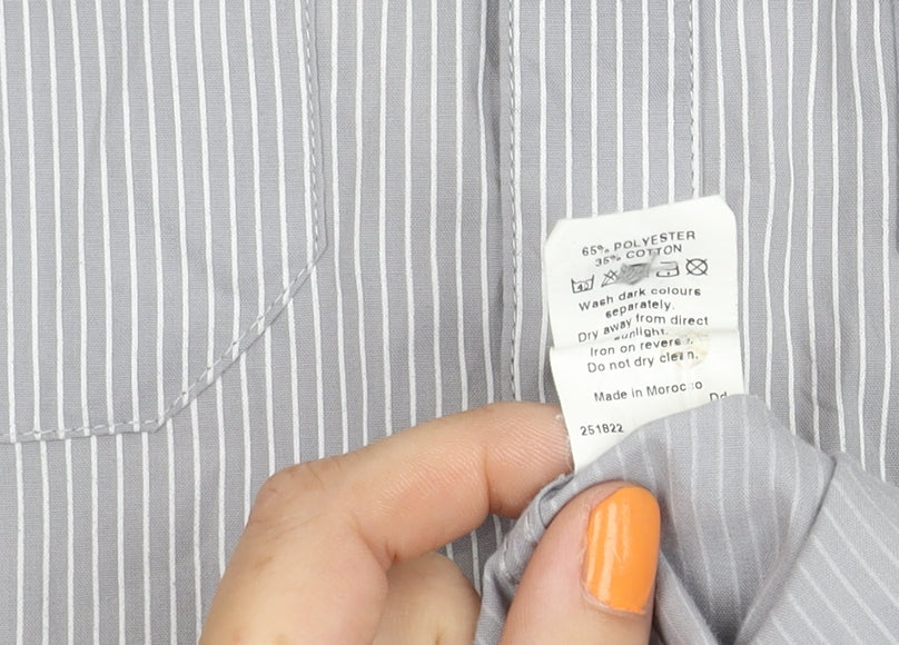 River Island Men's Grey Striped Button-Up Shirt S