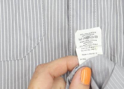 River Island Men's Grey Striped Button-Up Shirt S