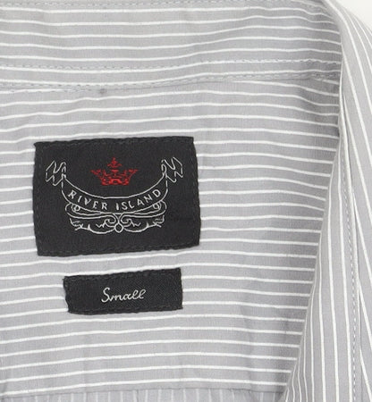 River Island Men's Grey Striped Button-Up Shirt S