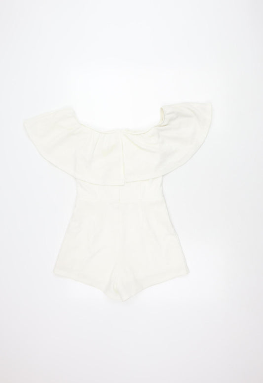 Rare London White Off Shoulder Playsuit Size 8
