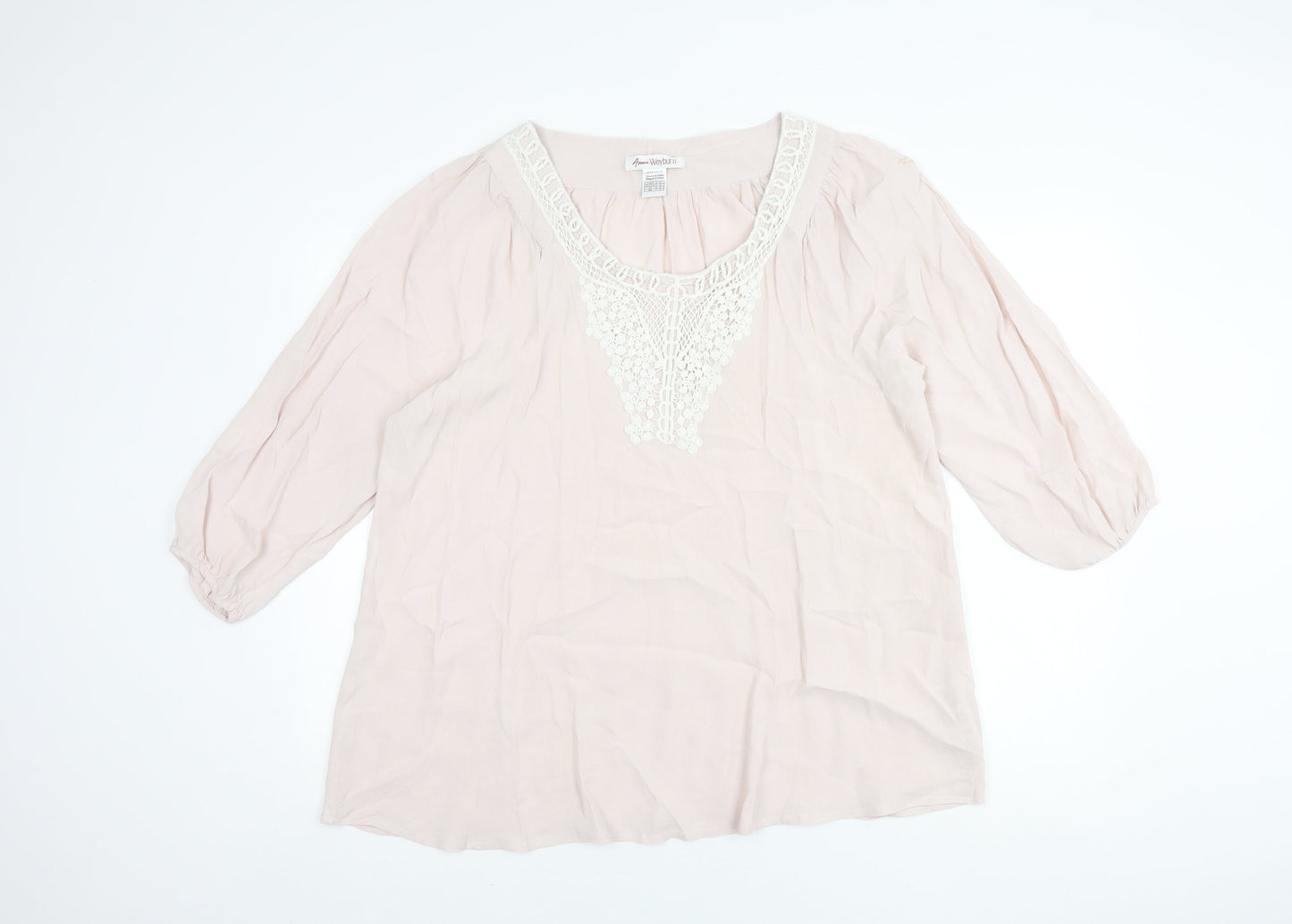 Anne Weyburn Women's Beige Blouse Size 18 with Crochet Accent