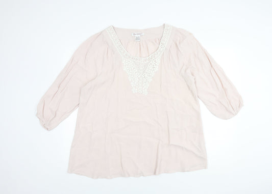 Anne Weyburn Women's Beige Blouse Size 18 with Crochet Accent