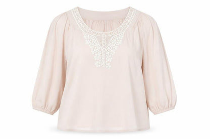 Anne Weyburn Women's Beige Blouse Size 18 with Crochet Accent