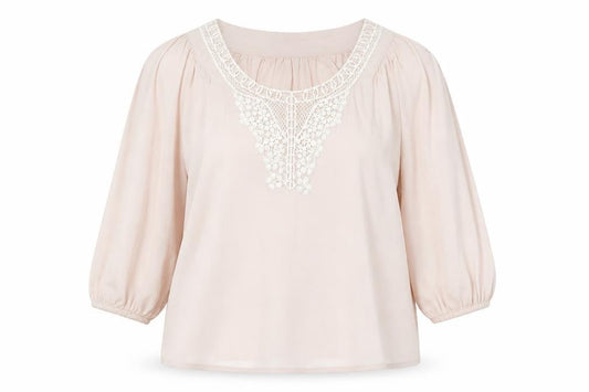 Anne Weyburn Women's Beige Blouse Size 18 with Crochet Accent