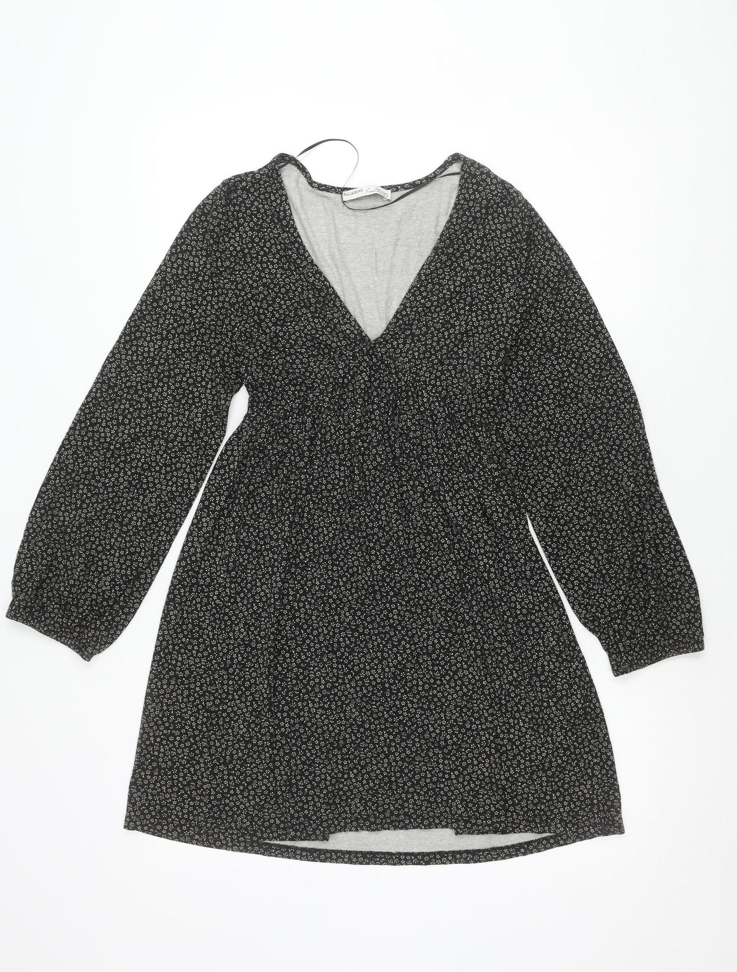 Pull & Bear Women’s Black XS Floral V-Neck Dress