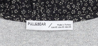 Pull & Bear Women’s Black XS Floral V-Neck Dress