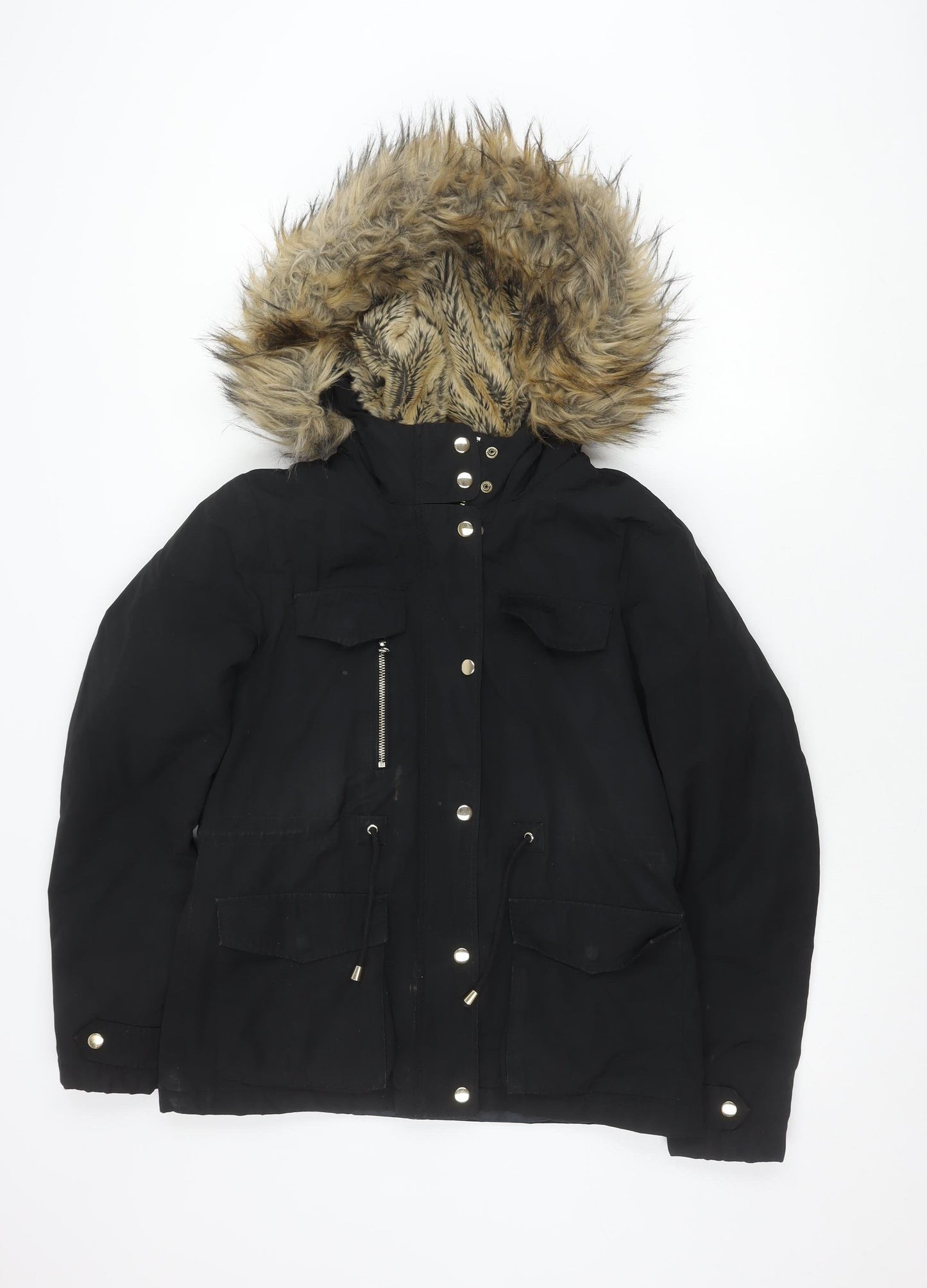 Womens UK Size 10 Topshop Black Parka Coat