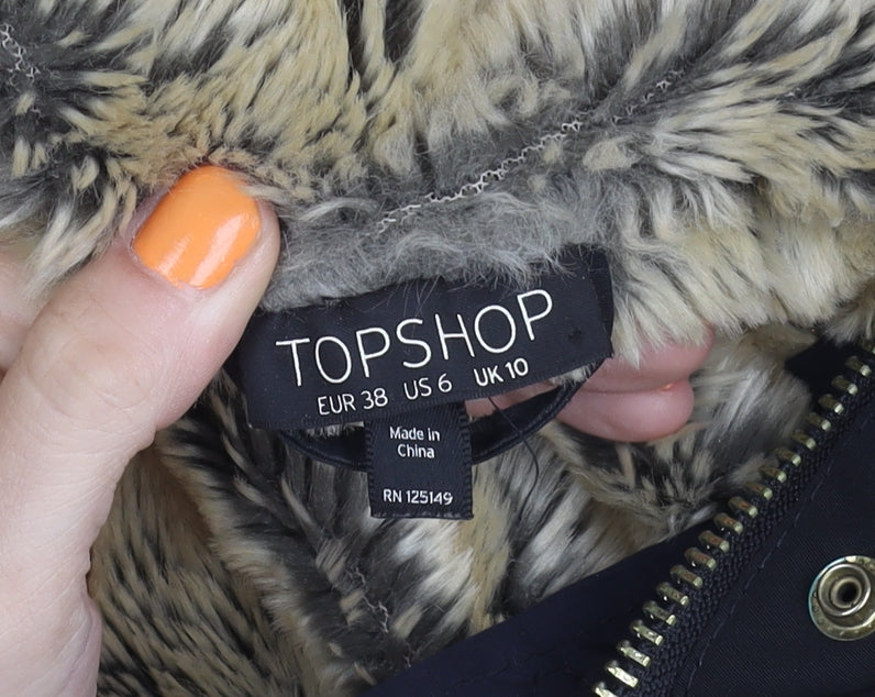 Womens UK Size 10 Topshop Black Parka Coat