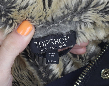Womens UK Size 10 Topshop Black Parka Coat
