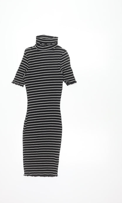 ASOS Women's Black Striped Midi Dress, Size 6, High Neck