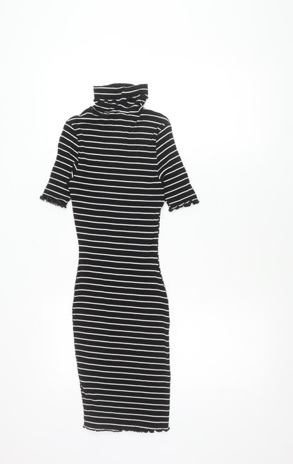 ASOS Women's Black Striped Midi Dress, Size 6, High Neck