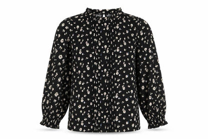 Front view of Oasis Women's Black Floral Balloon Sleeve Top, M