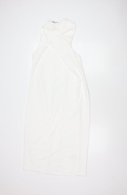 ZARA Women's Ivory Midi Sheath Dress, L, Party/Cocktail