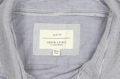 John Lewis Men's Blue Striped Slim Fit Shirt XL
