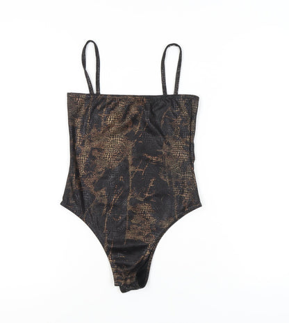 boohoo Black Animal Print Bodysuit - Women Size 8