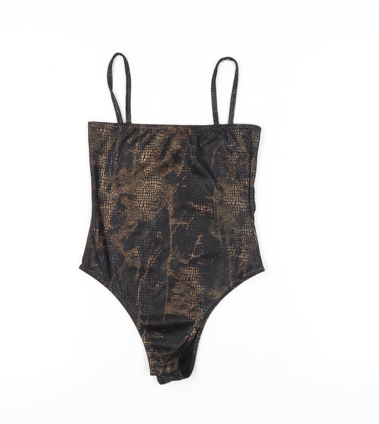 boohoo Black Animal Print Bodysuit - Women Size 8