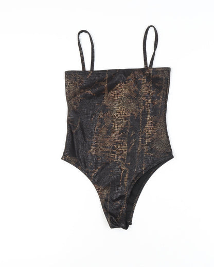 boohoo Black Animal Print Bodysuit - Women Size 8