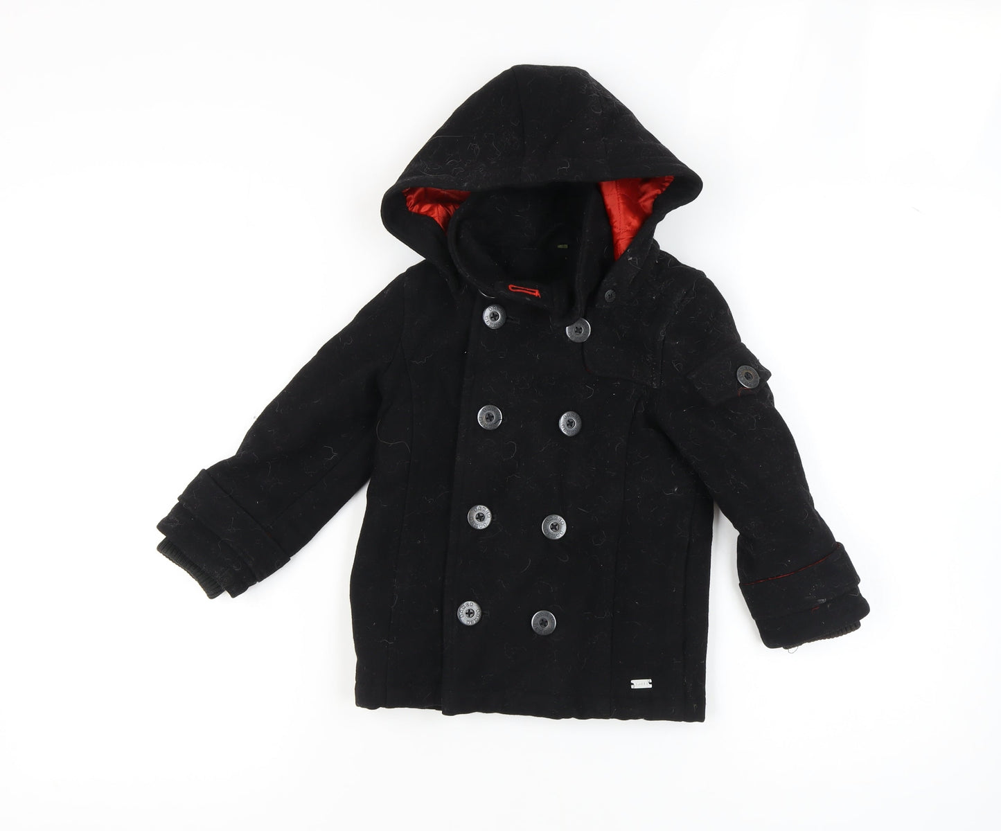 Baker Boys Black Pea Coat, 5 Years, Hooded, Double-Breasted