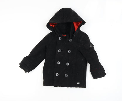 Baker Boys Black Pea Coat, 5 Years, Hooded, Double-Breasted