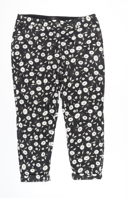 Next Women's Black Floral Cropped Trousers, Size 14
