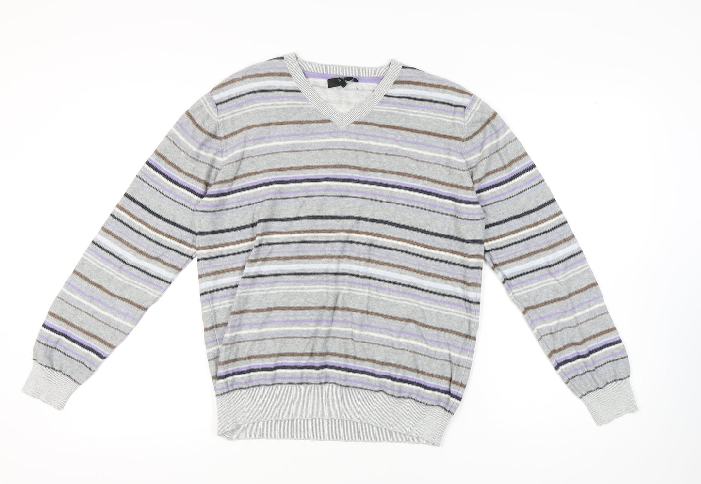 Jasper Conran Men's Grey Striped Pullover Jumper M