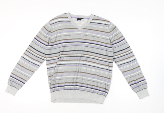 Jasper Conran Men's Grey Striped Pullover Jumper M