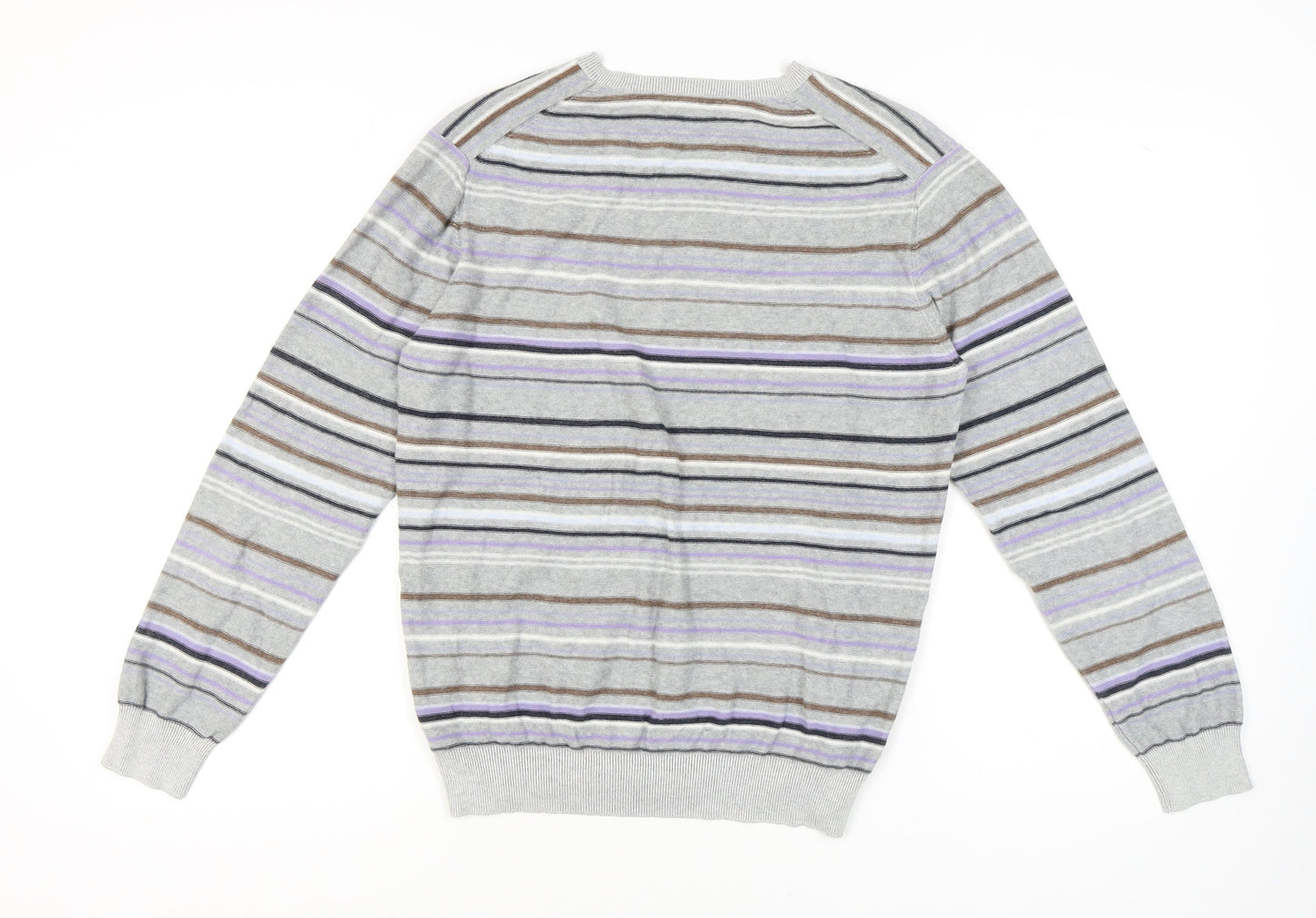 Jasper Conran Men's Grey Striped Pullover Jumper M