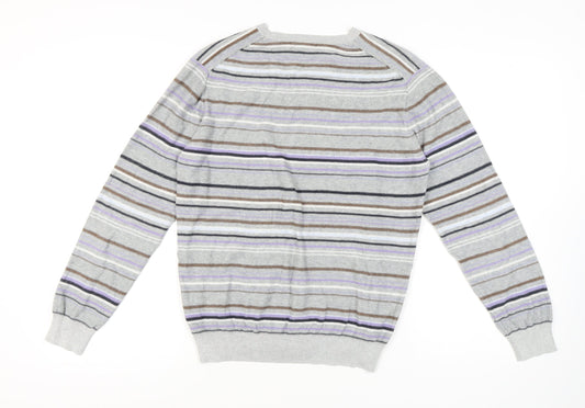 Jasper Conran Men's Grey Striped Pullover Jumper M