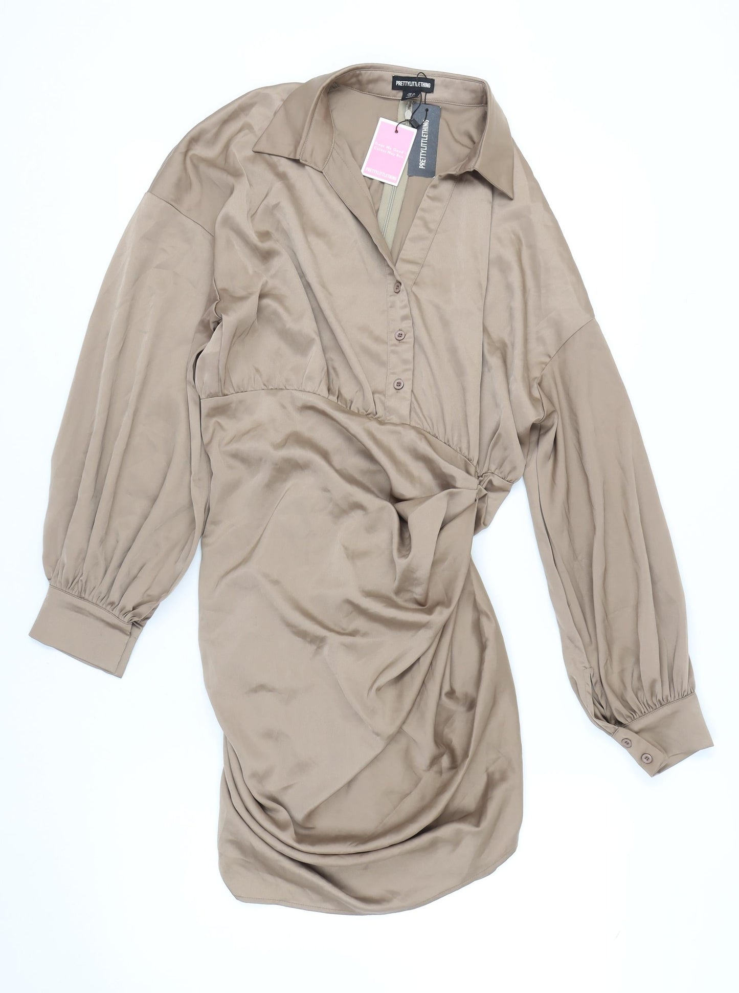 Pretty Little Thing Women's Brown Collared Dress Size 12