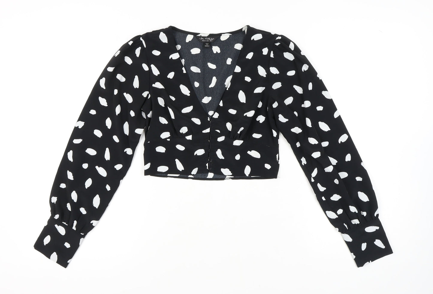 Miss Selfridge Women's Black Polka Dot Cropped Blouse
