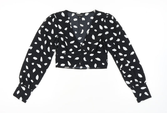 Miss Selfridge Women's Black Polka Dot Cropped Blouse