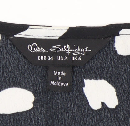 Miss Selfridge Women's Black Polka Dot Cropped Blouse