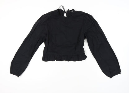 Womens UK Size M H&M Black Cropped Blouse