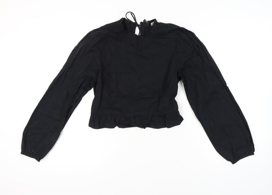 Womens UK Size M H&M Black Cropped Blouse