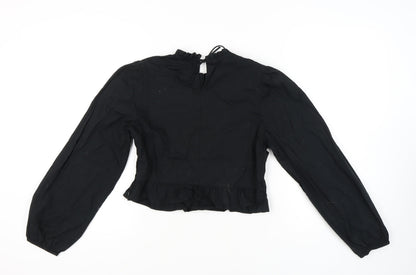 Womens UK Size M H&M Black Cropped Blouse