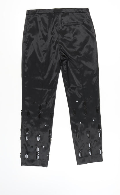 Womens UK Size 10 H&M Regular Fit Cropped Black Trousers