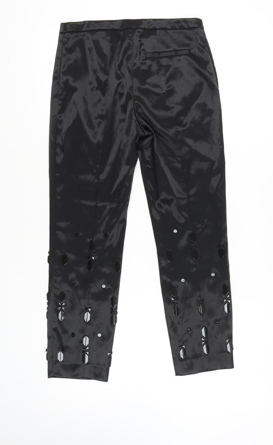 Womens UK Size 10 H&M Regular Fit Cropped Black Trousers