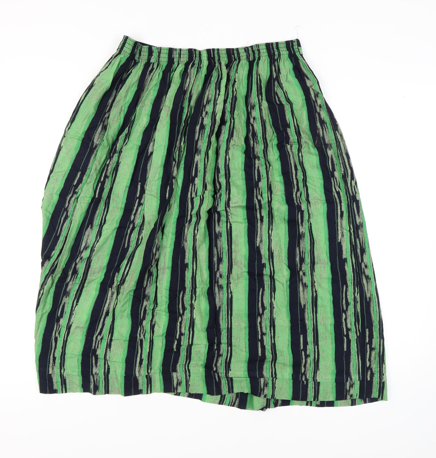 Berkert Women's Green and Navy Striped Skirt Size 18