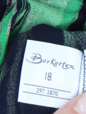 Berkert Women's Green and Navy Striped Skirt Size 18