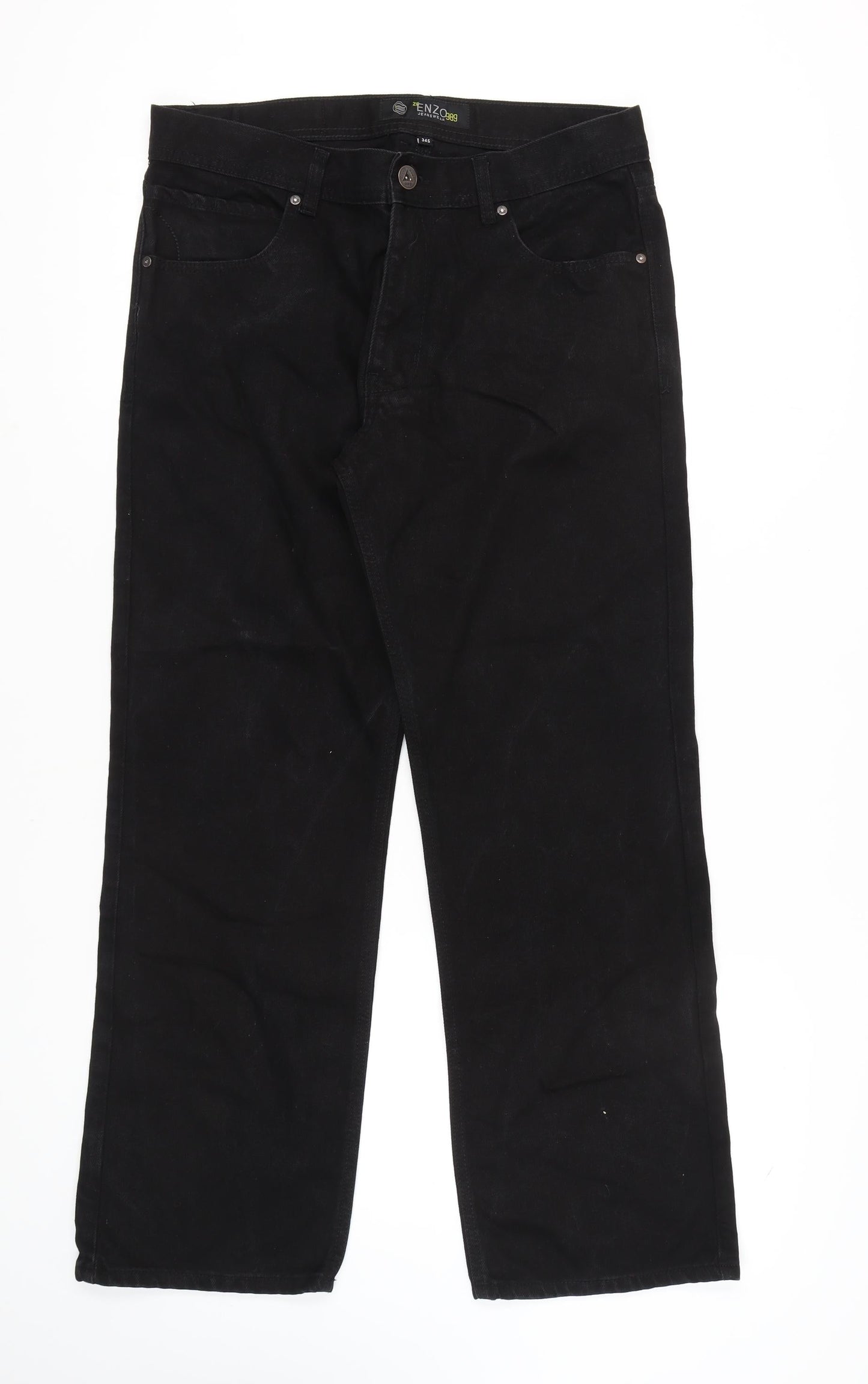 Enzo Men's Black Straight Jeans Size 34 Regular Fit