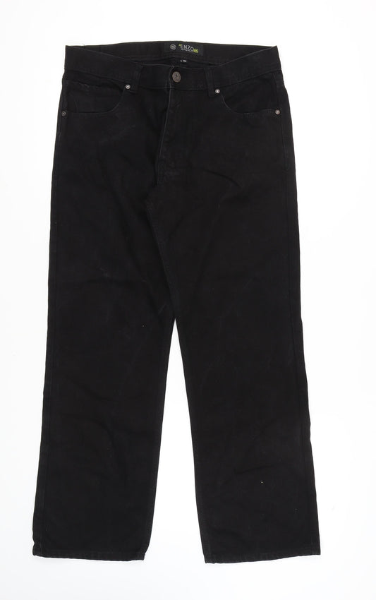 Enzo Men's Black Straight Jeans Size 34 Regular Fit
