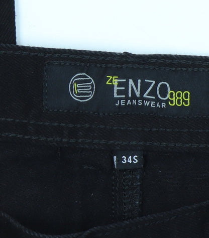 Enzo Men's Black Straight Jeans Size 34 Regular Fit