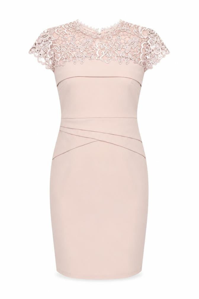 Lipsy Women's Beige Lace Pencil Dress, Size 10, Perfect for Events