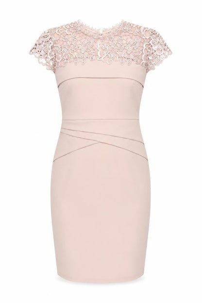 Lipsy Women's Beige Lace Pencil Dress, Size 10, Perfect for Events