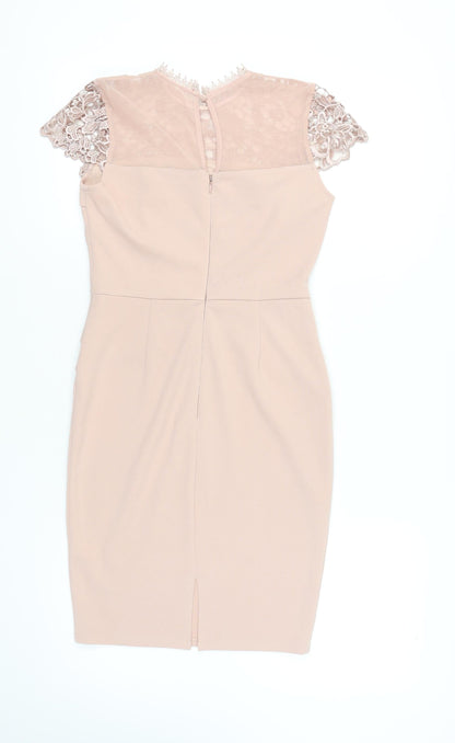 Lipsy Women's Beige Lace Pencil Dress, Size 10, Perfect for Events