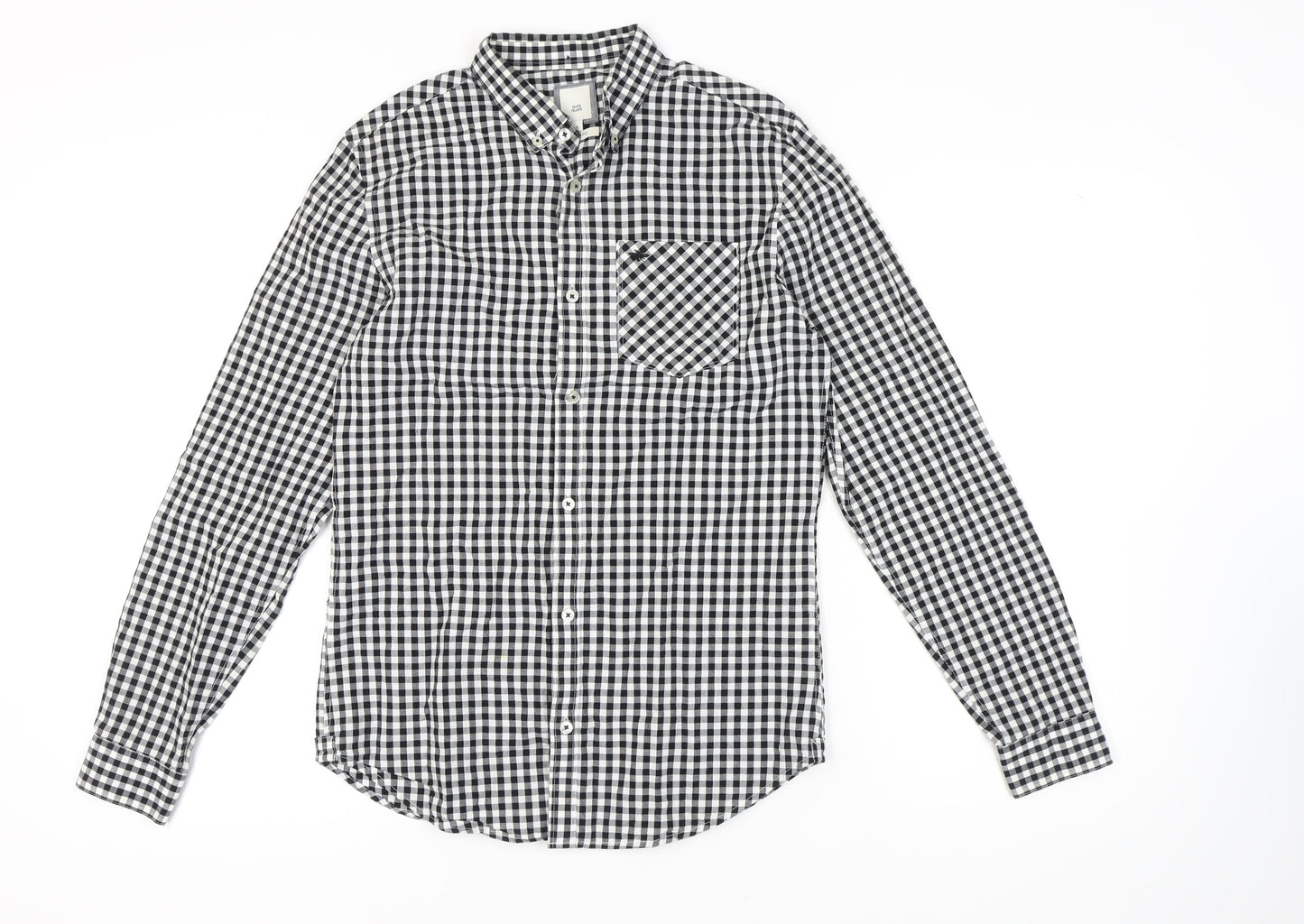 River Island Men's Slim Fit Black Check Shirt S